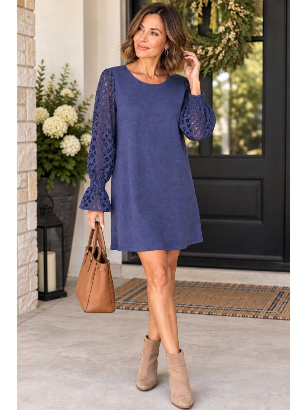 Kenzie NWT Blue Lace Sleeve Sweatshirt Dress Size Medium